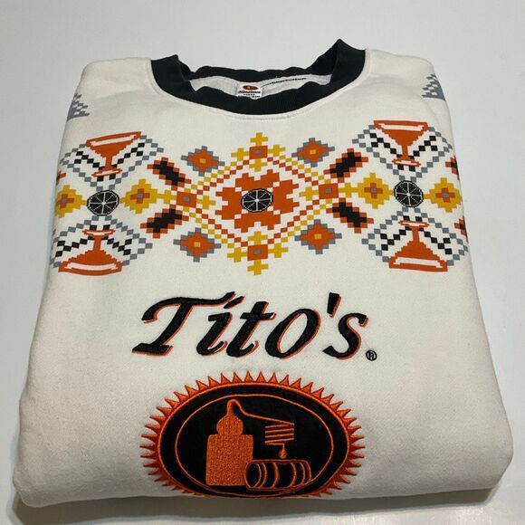 Tito’s Vodka Ugly Sweatshirt! Rare! Size XXL. White with orange quilt lime xmas - Picture 6 of 16
